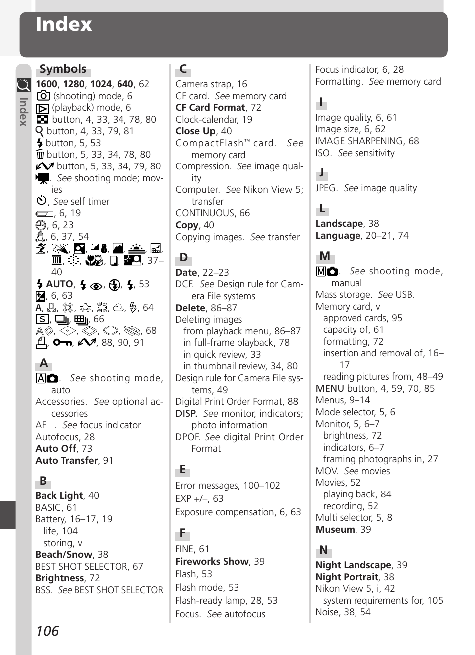 Index | Nikon 2500 User Manual | Page 118 / 120