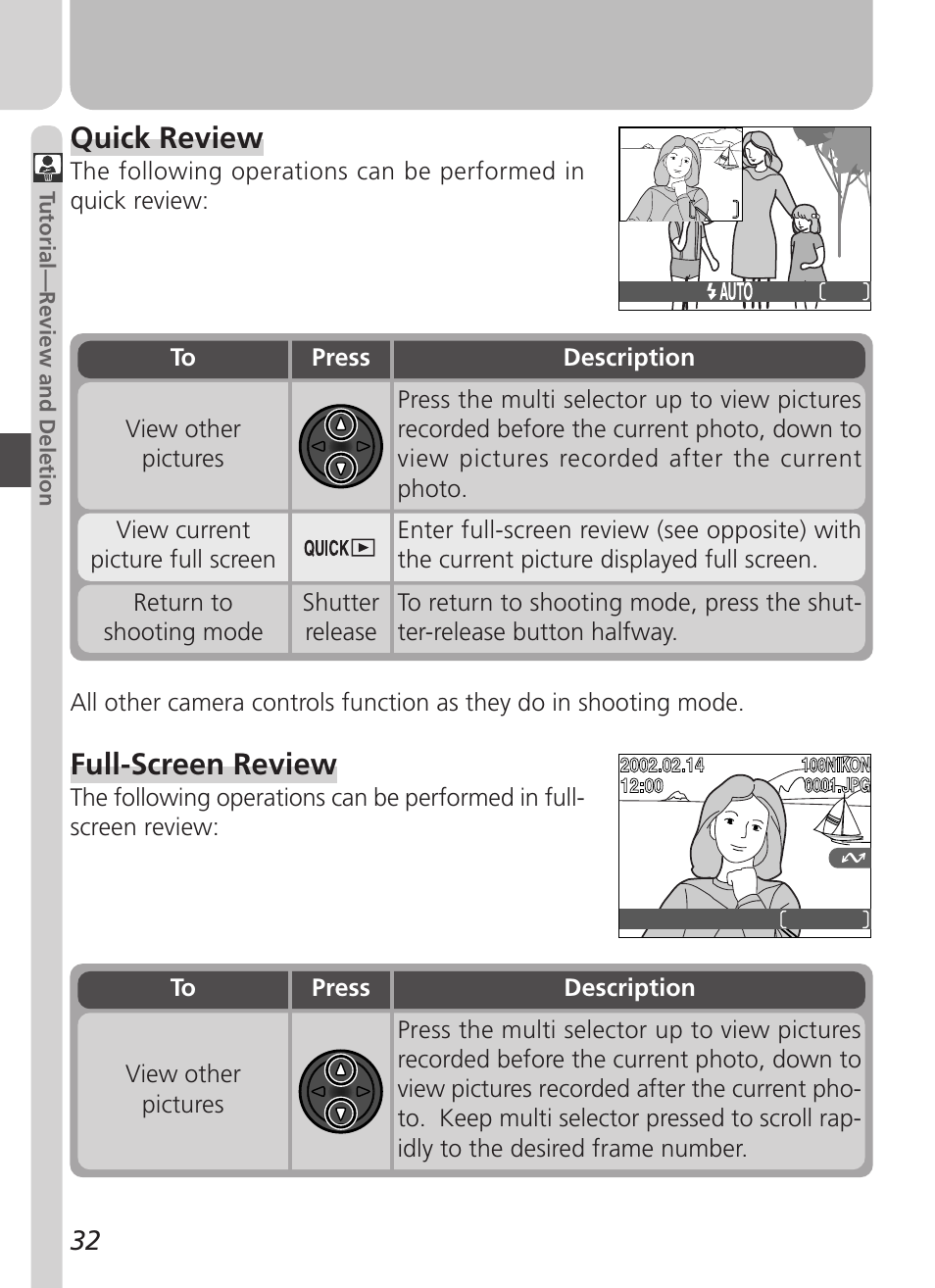 Quick review, Full-screen review | Nikon 2500 User Manual | Page 44 / 120