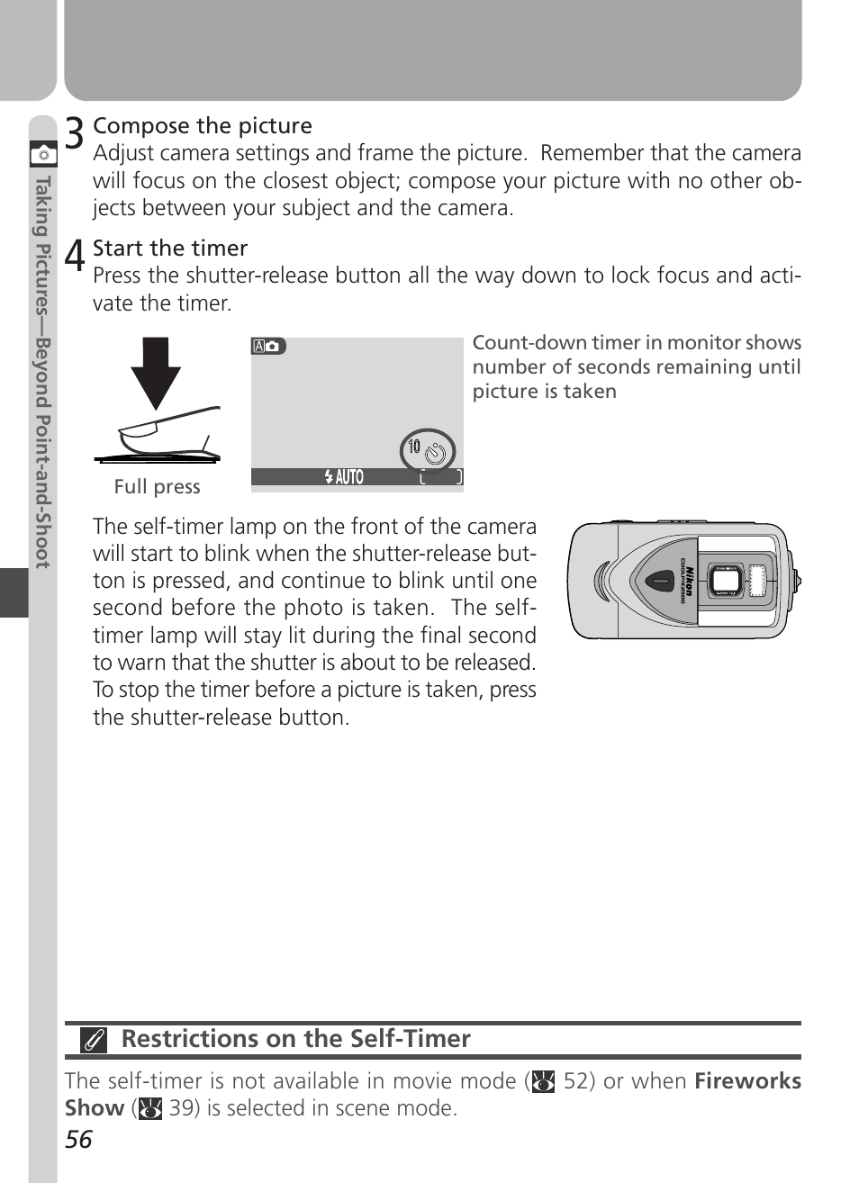 Restrictions on the self-timer | Nikon 2500 User Manual | Page 68 / 120