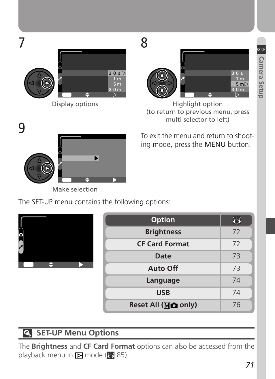 Set-up menu options | Nikon 2500 User Manual | Page 83 / 120