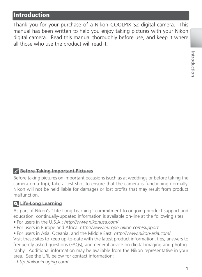 Introduction | Nikon S2 User Manual | Page 11 / 110