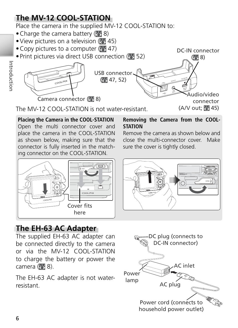 The mv-12 cool-station, The eh-63 ac adapter | Nikon S2 User Manual | Page 16 / 110