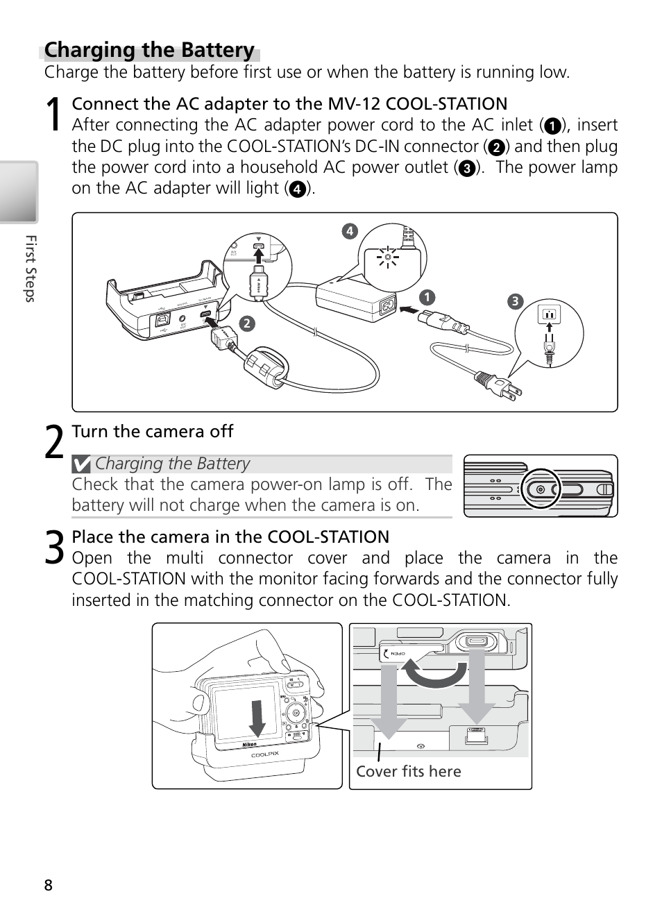 Charging the battery | Nikon S2 User Manual | Page 18 / 110