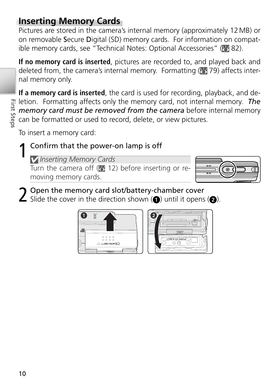 Inserting memory cards | Nikon S2 User Manual | Page 20 / 110