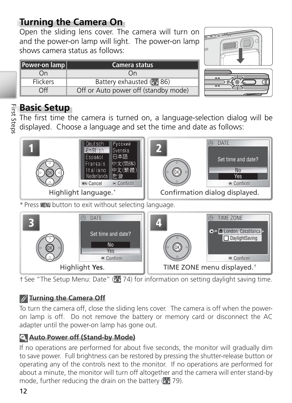 Turning the camera on, Basic setup | Nikon S2 User Manual | Page 22 / 110