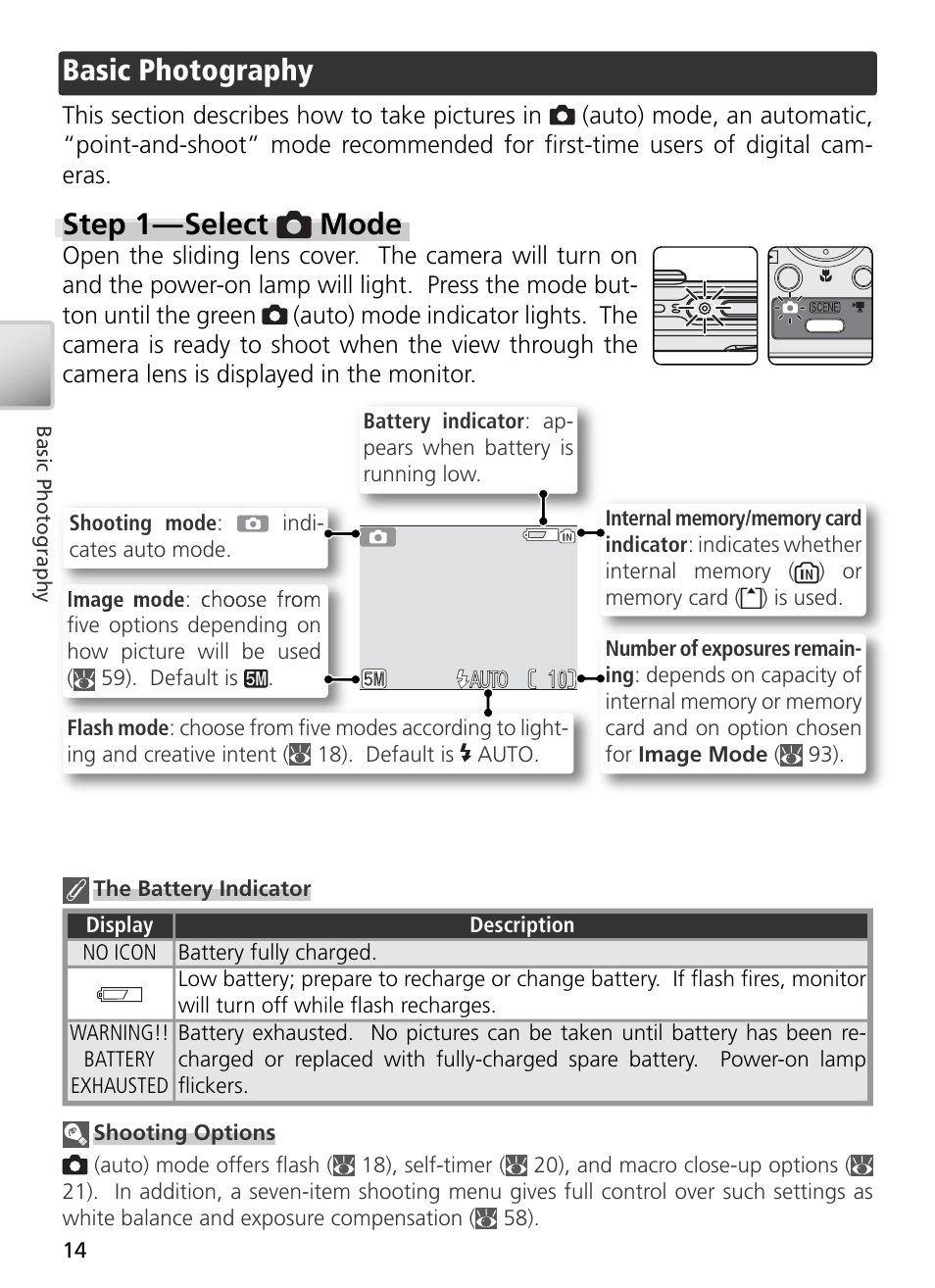 Basic photography, Step 1 — select auto mode, Step 1 — select mode | Nikon S2 User Manual | Page 24 / 110