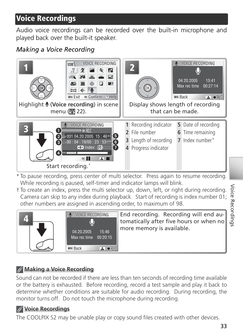 Voice recordings | Nikon S2 User Manual | Page 43 / 110