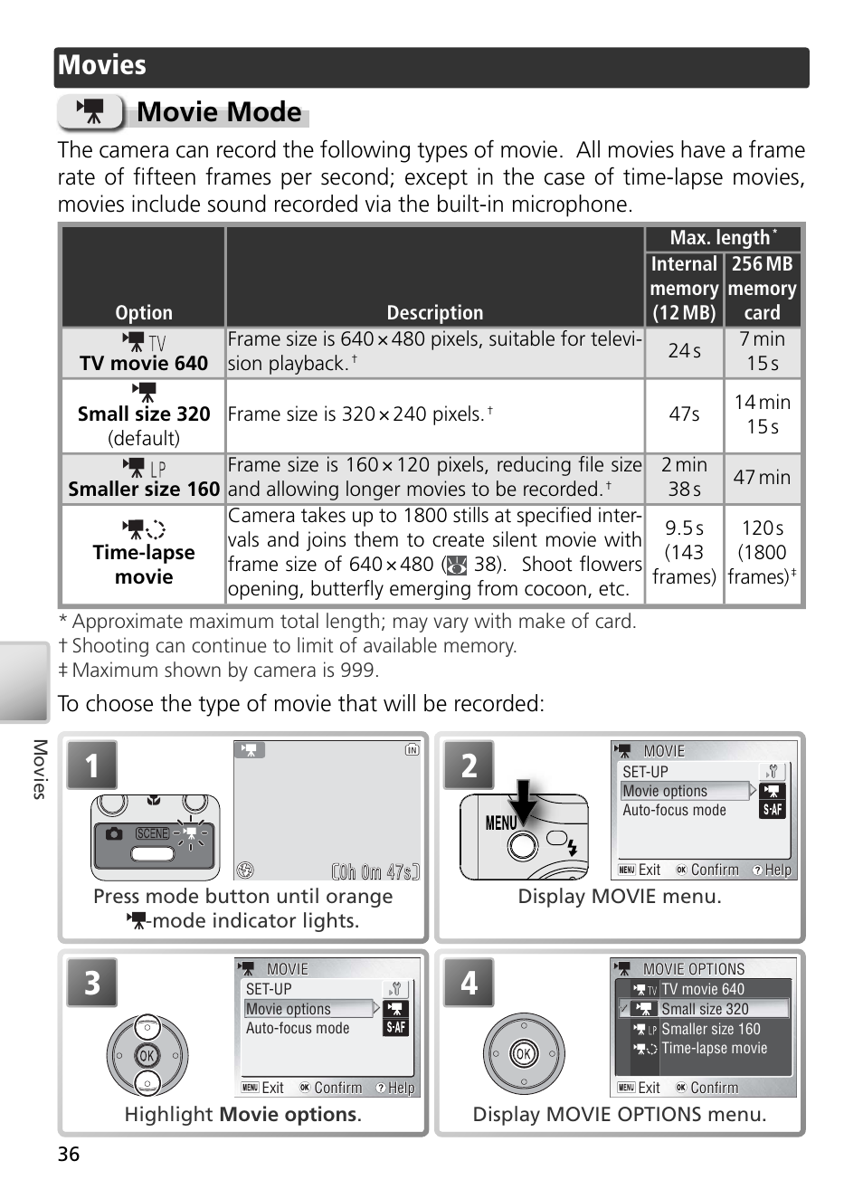 Movies, Movie mode | Nikon S2 User Manual | Page 46 / 110