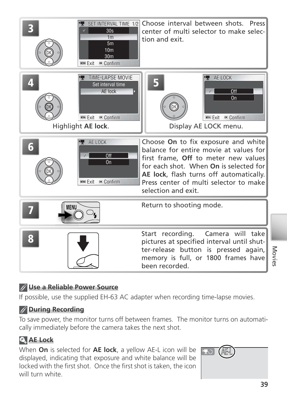 0h 0m 47s ae-l ae-l ae-l | Nikon S2 User Manual | Page 49 / 110