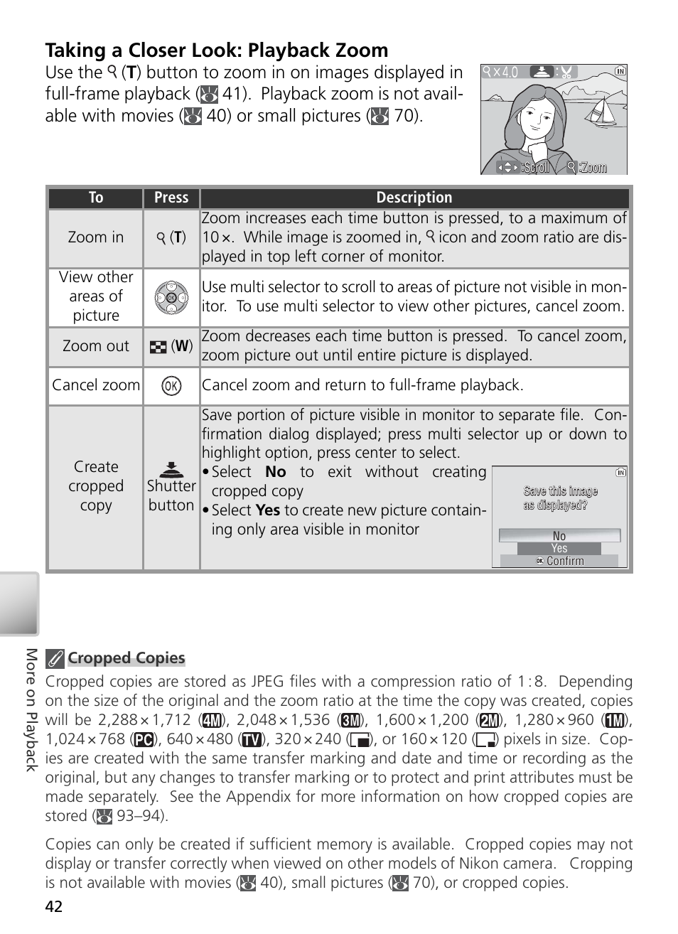 Taking a closer look: playback zoom | Nikon S2 User Manual | Page 52 / 110