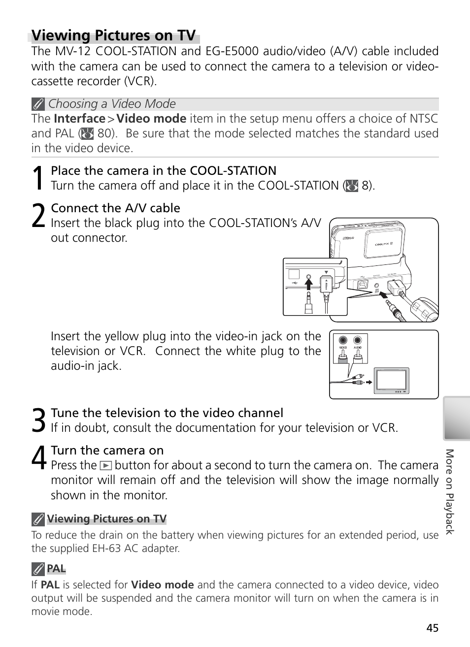 Viewing pictures on tv | Nikon S2 User Manual | Page 55 / 110