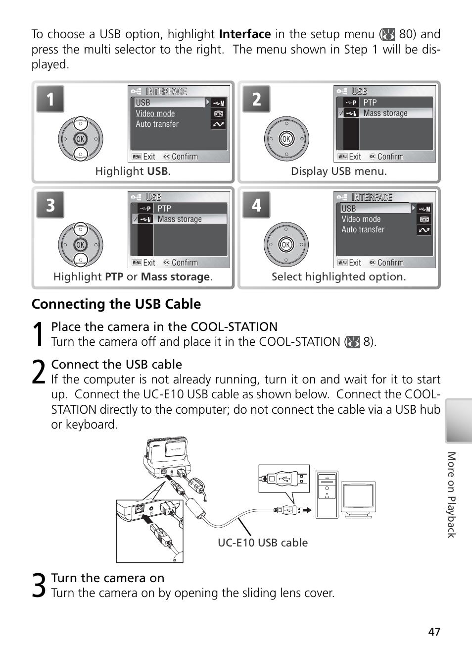 Connecting the usb cable | Nikon S2 User Manual | Page 57 / 110