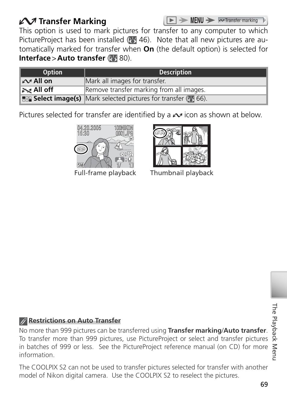 Transfer marking | Nikon S2 User Manual | Page 79 / 110