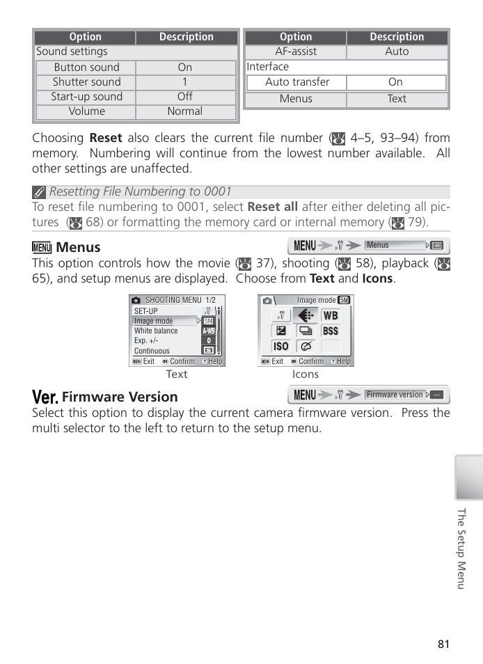 Menus, Firmware version | Nikon S2 User Manual | Page 91 / 110