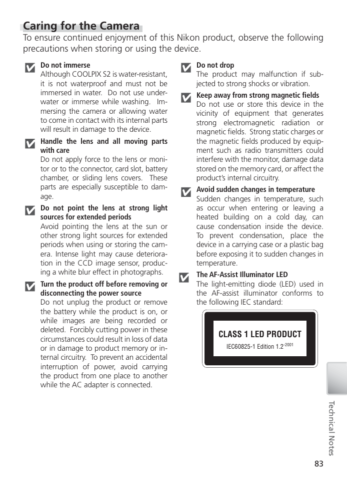 Caring for the camera | Nikon S2 User Manual | Page 93 / 110