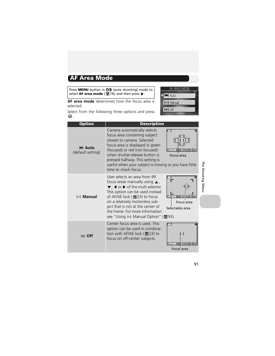 Af area mode | Nikon 4200 User Manual | Page 101 / 152