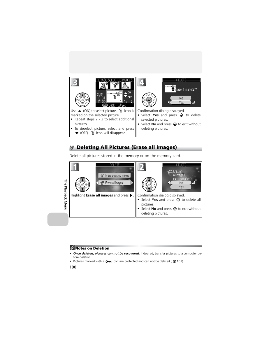 Deleting all pictures (erase all images) | Nikon 4200 User Manual | Page 110 / 152