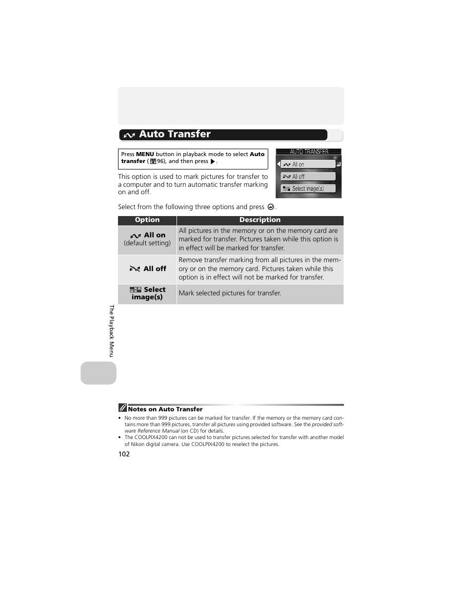 Auto transfer | Nikon 4200 User Manual | Page 112 / 152