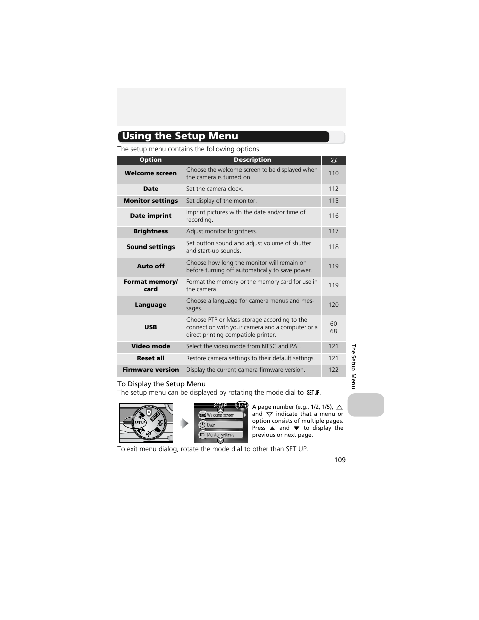 The setup menu, Using the setup menu | Nikon 4200 User Manual | Page 119 / 152