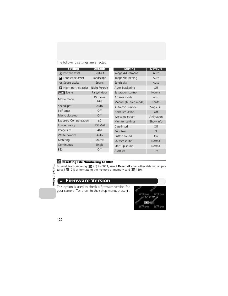 Firmware version | Nikon 4200 User Manual | Page 132 / 152