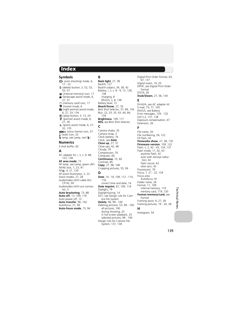 Index | Nikon 4200 User Manual | Page 149 / 152