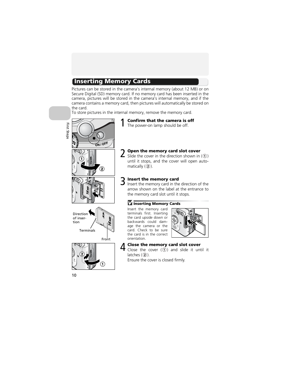 Inserting memory cards | Nikon 4200 User Manual | Page 20 / 152