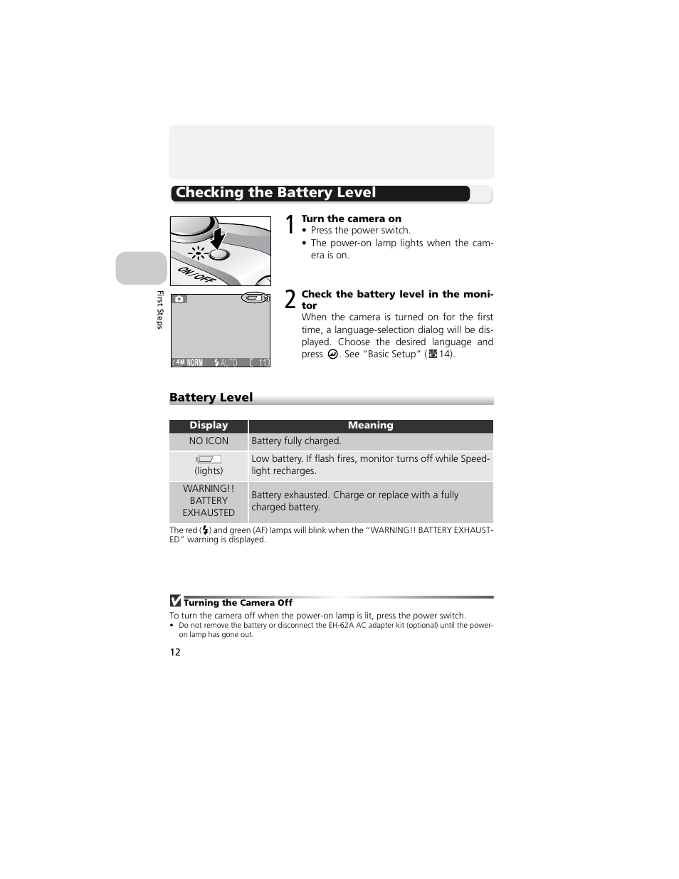 Checking the battery level | Nikon 4200 User Manual | Page 22 / 152