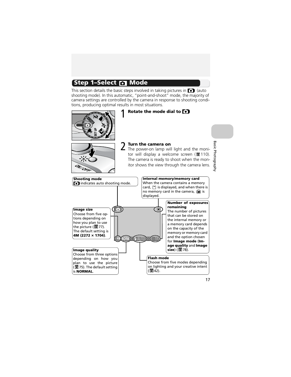 Basic photography, Step 1–select, Step 1–select mode | Nikon 4200 User Manual | Page 27 / 152