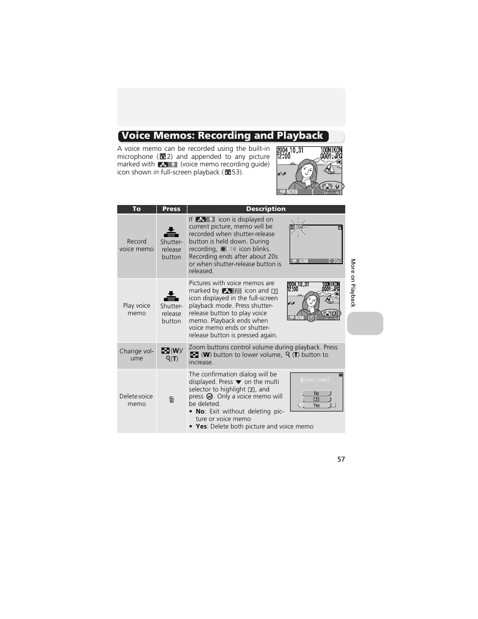 Voice memos: recording and playback | Nikon 4200 User Manual | Page 67 / 152