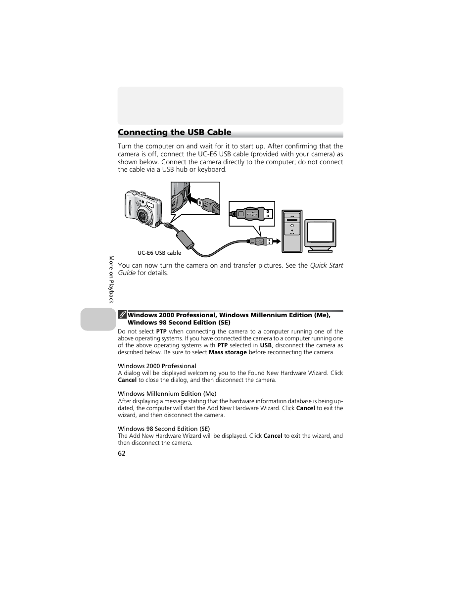 Connecting the usb cable | Nikon 4200 User Manual | Page 72 / 152