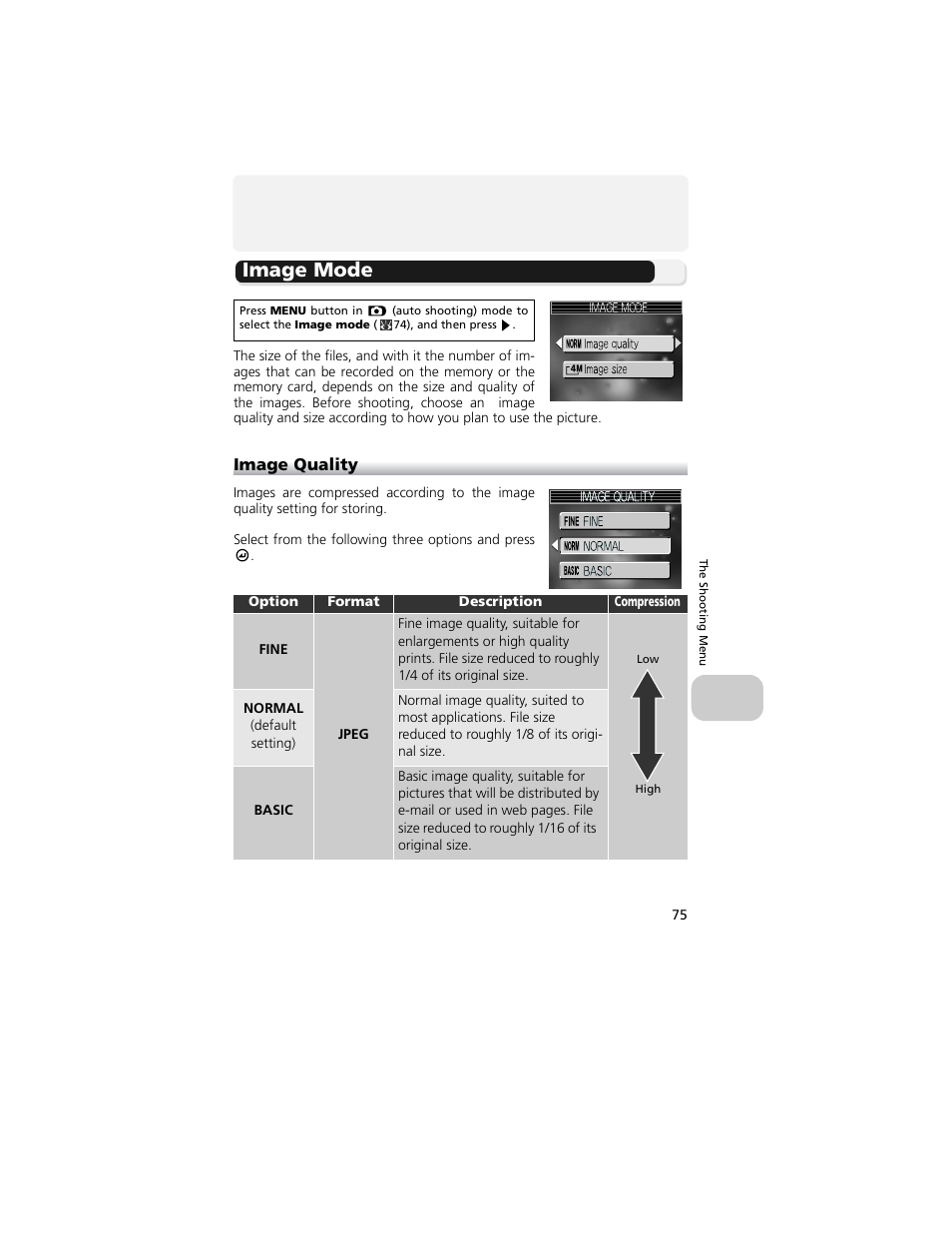 Image mode, Image quality | Nikon 4200 User Manual | Page 85 / 152