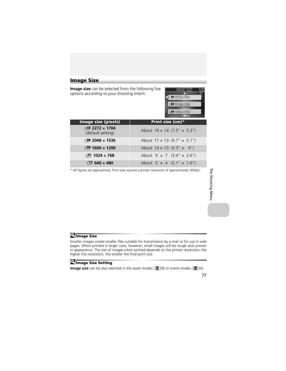 Image size | Nikon 4200 User Manual | Page 87 / 152