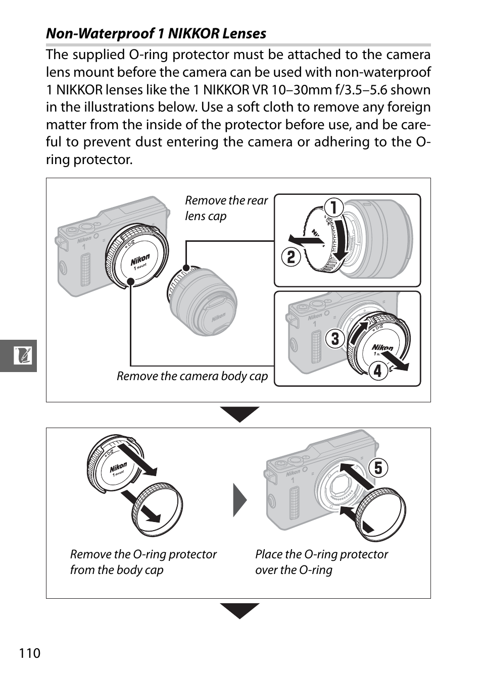 Non-waterproof 1 nikkor lenses | Nikon AW1 User Manual | Page 112 / 144