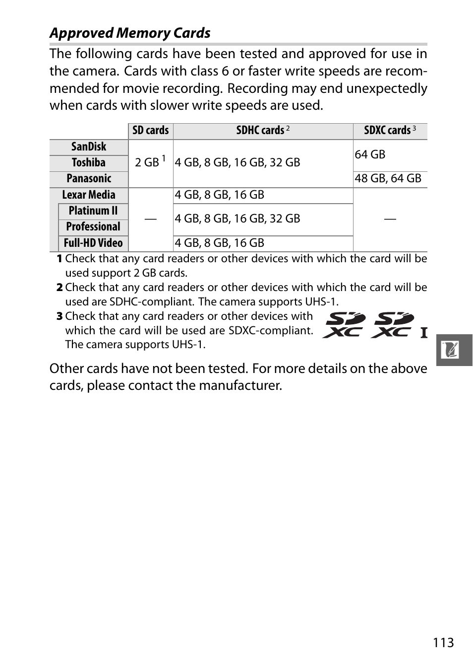 Approved memory cards | Nikon AW1 User Manual | Page 115 / 144