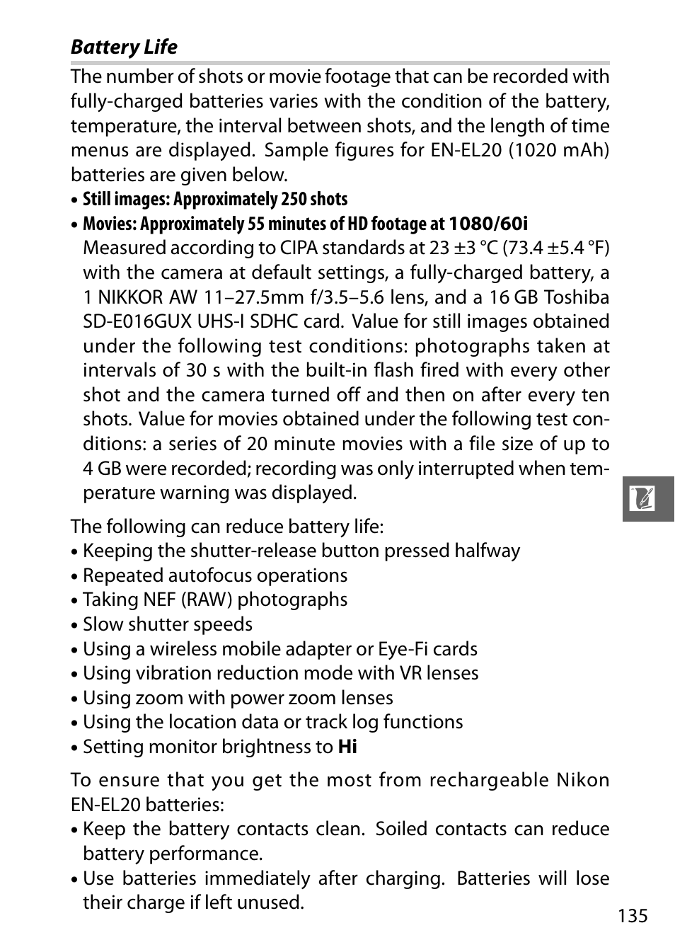 Battery life | Nikon AW1 User Manual | Page 137 / 144