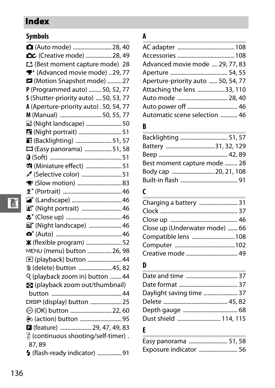 Index | Nikon AW1 User Manual | Page 138 / 144