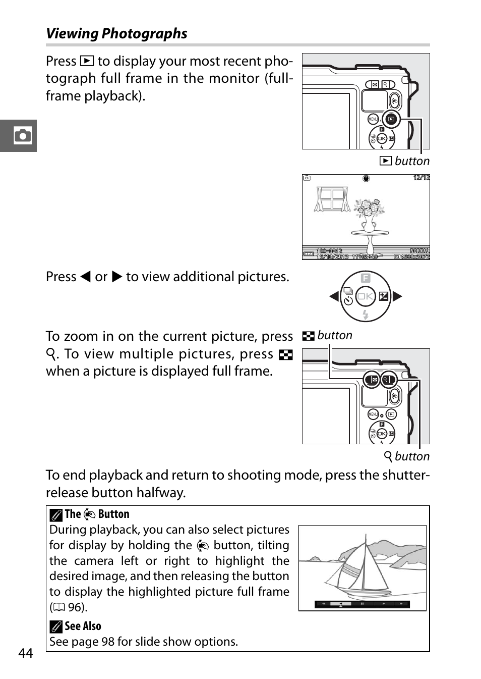 Viewing photographs | Nikon AW1 User Manual | Page 46 / 144