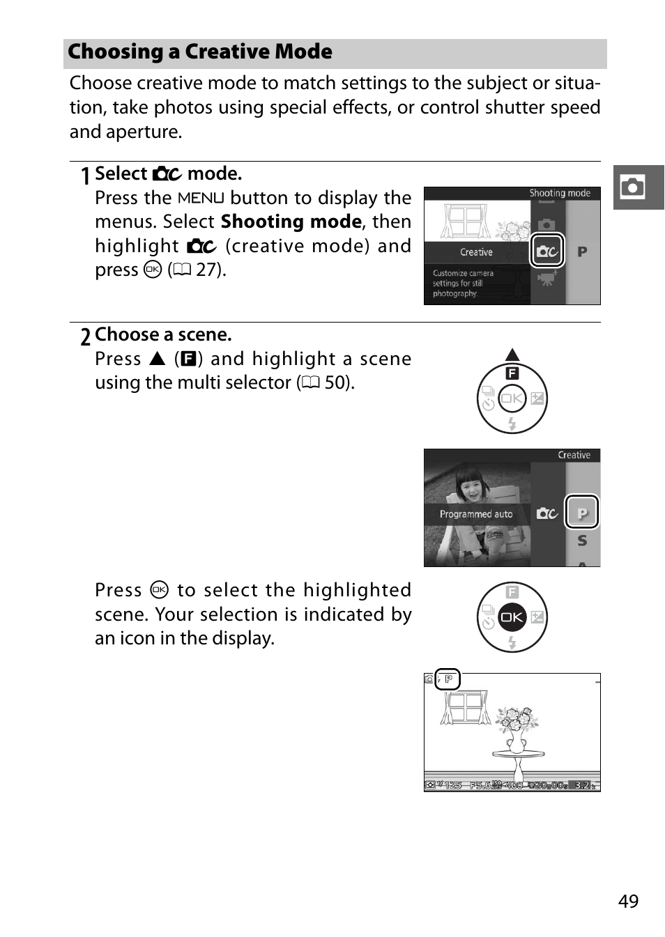 Choosing a creative mode | Nikon AW1 User Manual | Page 51 / 144