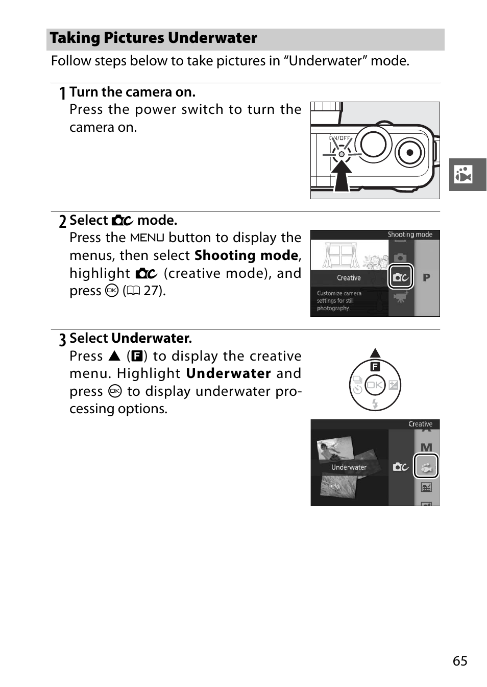 Taking pictures underwater | Nikon AW1 User Manual | Page 67 / 144