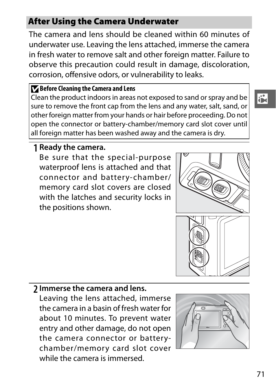 After using the camera underwater | Nikon AW1 User Manual | Page 73 / 144