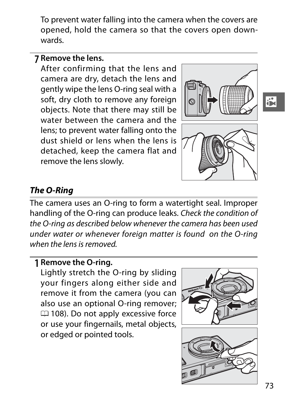 The o-ring | Nikon AW1 User Manual | Page 75 / 144
