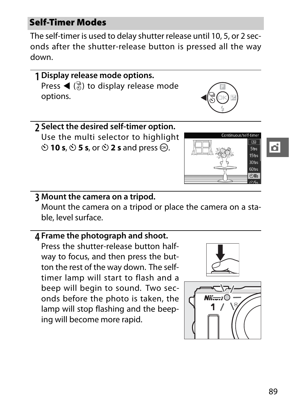 Self-timer modes | Nikon AW1 User Manual | Page 91 / 144