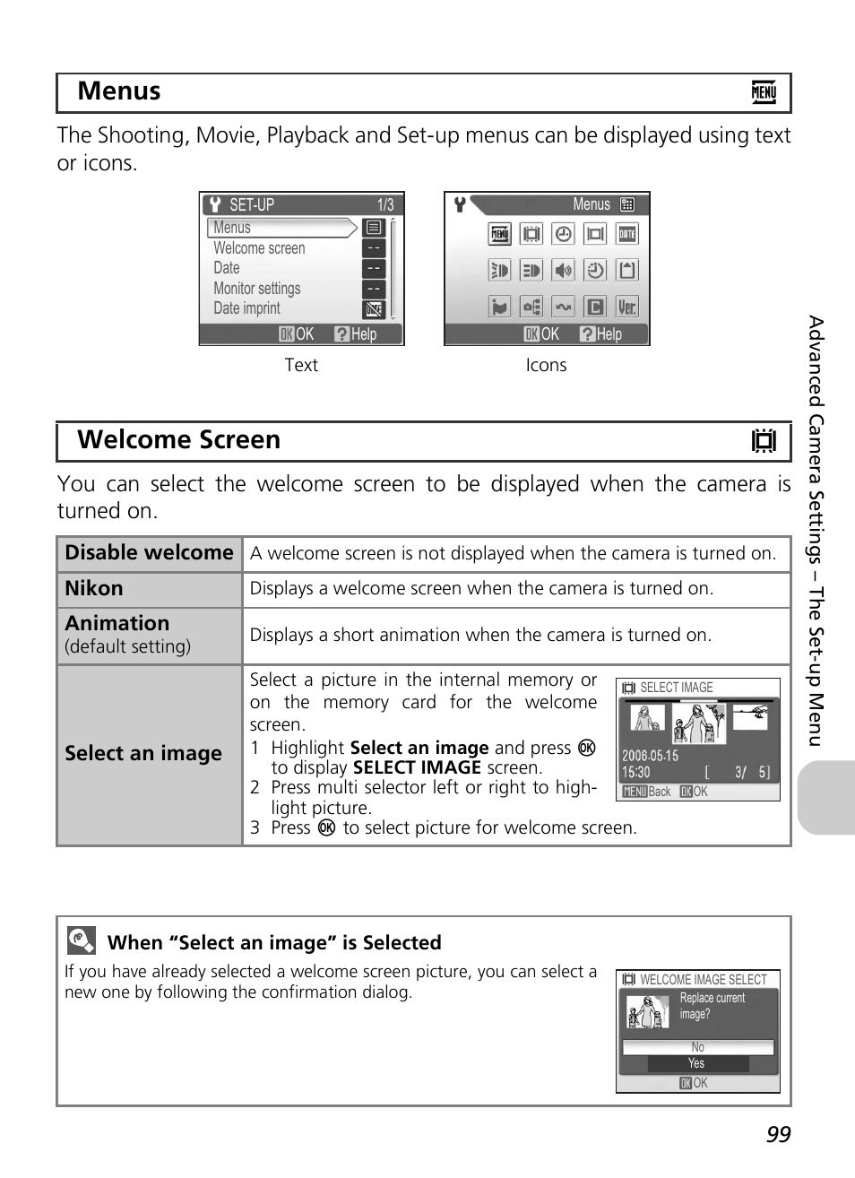 Menus r welcome screen v | Nikon P3 User Manual | Page 101 / 161