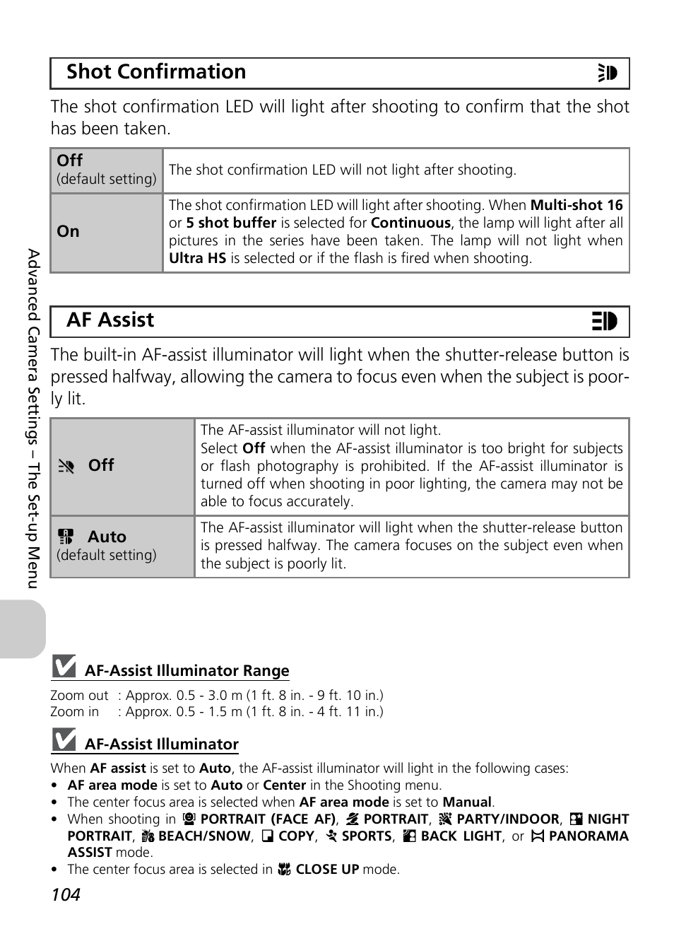 Shot confirmation k, Af assist u | Nikon P3 User Manual | Page 106 / 161