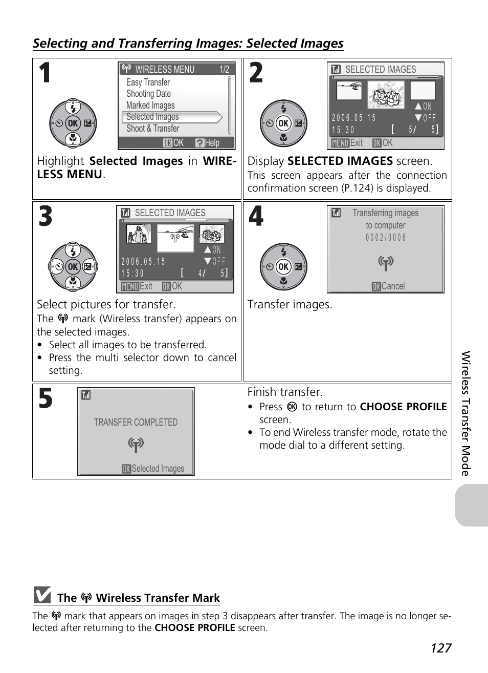 Selecting and transferring images: selected images | Nikon P3 User Manual | Page 129 / 161