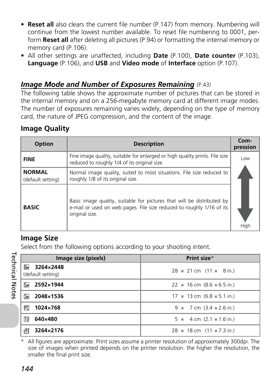 Image mode and number of exposures remaining, Image quality image size | Nikon P3 User Manual | Page 146 / 161