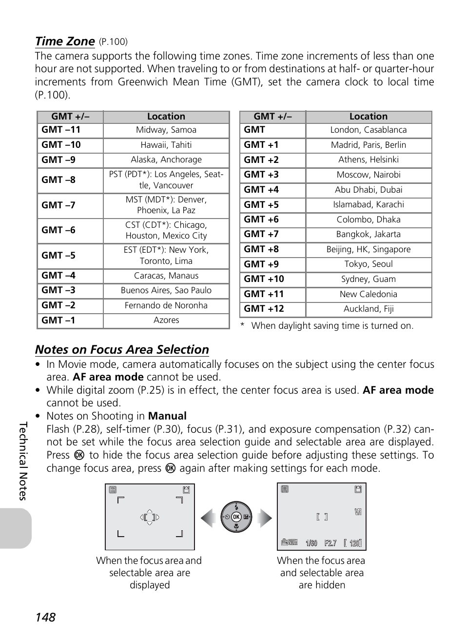 Time zone | Nikon P3 User Manual | Page 150 / 161