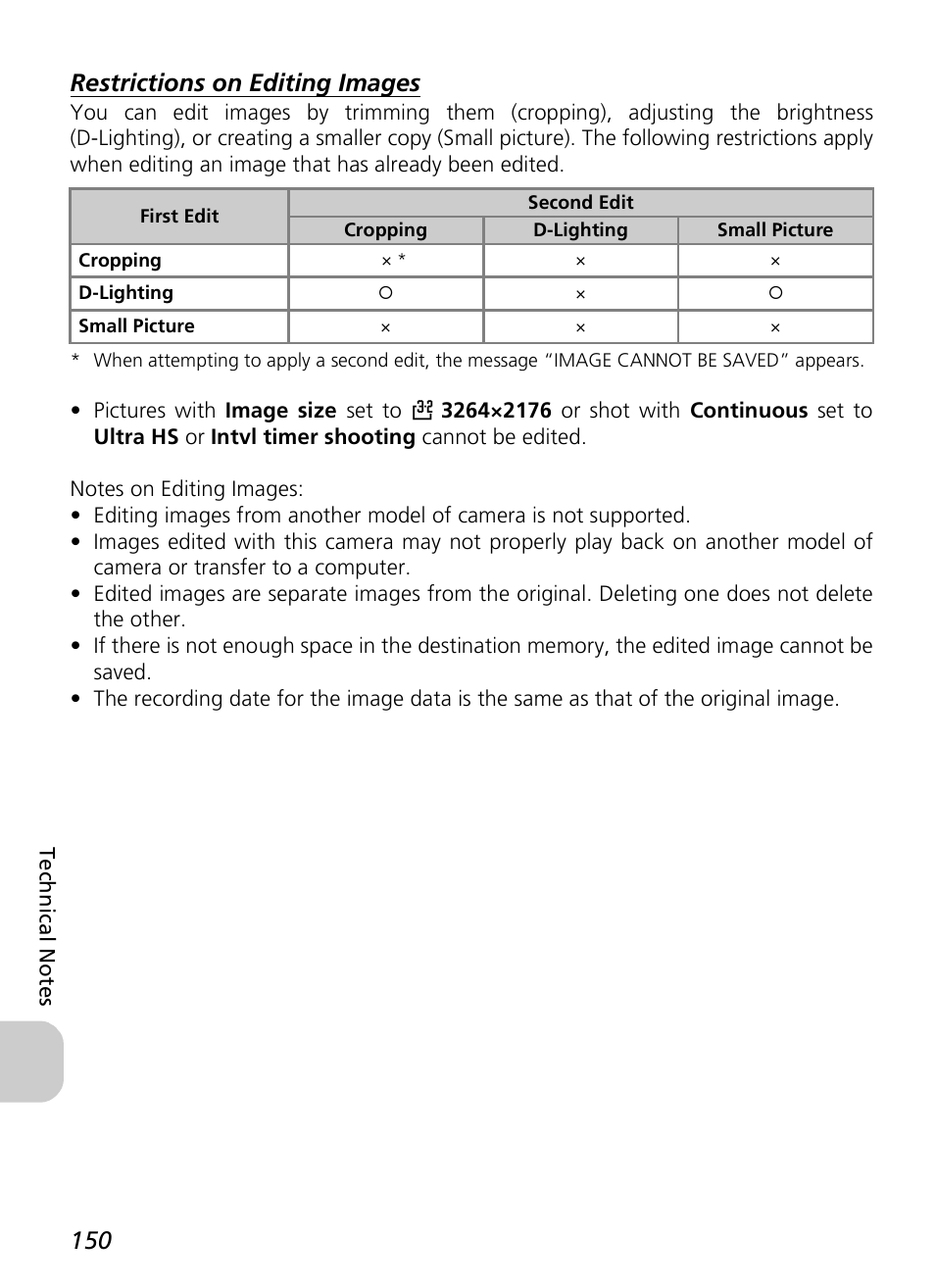 Restrictions on editing images | Nikon P3 User Manual | Page 152 / 161