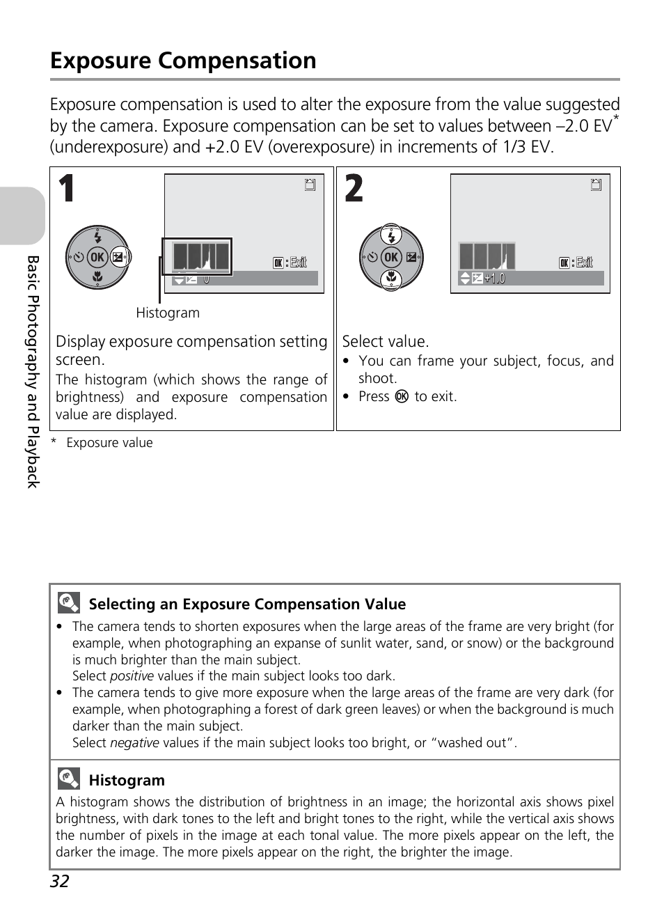 Exposure compensation | Nikon P3 User Manual | Page 34 / 161