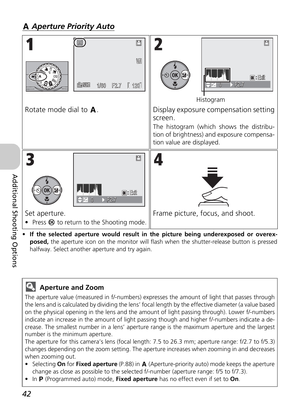 E aperture priority auto | Nikon P3 User Manual | Page 44 / 161